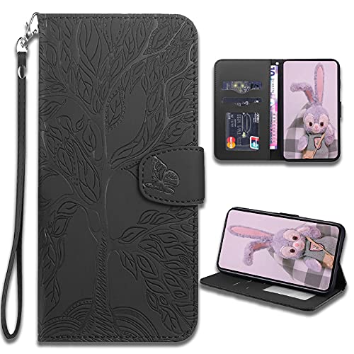 LEINOTWANCH Handyhülle für Samsung Galaxy J6+/J610FN Wallet Flip Case Leder Handytasche,Magnetic Closure,Kartenfächer,Aufstellfunktion,schützend und geprägt mit Lebensbaum Muster-Schwarz von LEINOTWANCH