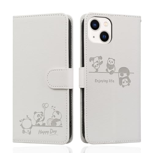 LEINOTWANCH Handyhülle für iPhone 13(6.1 Zoll),Kartenfächer Wallet Klapphülle mit Ständer,Niedlicher Pandabär PU Leder Magnetic Closure Schutzhülle,Brieftasche Klappbar Hülle,Weiß von LEINOTWANCH