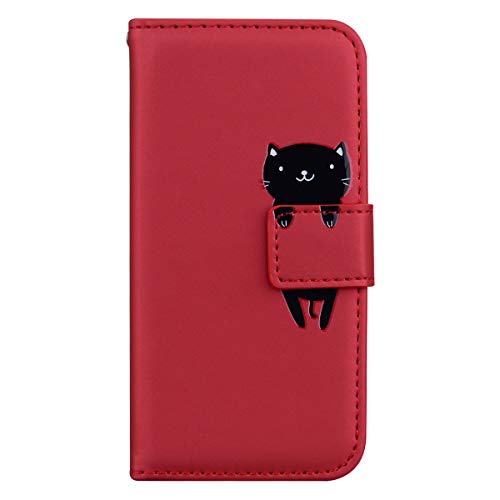 LEINUO Handyhülle für Samsung Galaxy S20+ 5G (6.7") PU-Leder Brieftasche Hülle mit Magnetischer Klapphülle [Kreditkartenfächer] [Mit Ständer] 3D-Cartoon-Muster,Rote Katze von LEINUO