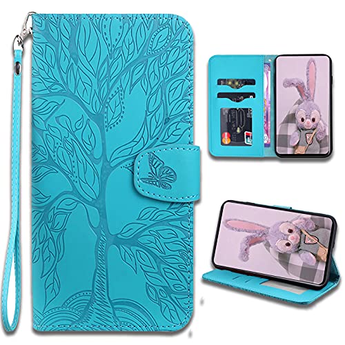 LEINUO Handyhülle für Samsung Galaxy S21 5G (6.2") Baum des Lebens Designmuster Handyhülle für Hülle Klapphülle Leder Schutzhülle Handytasche für Hülle Tasche,Blau von LEINUO