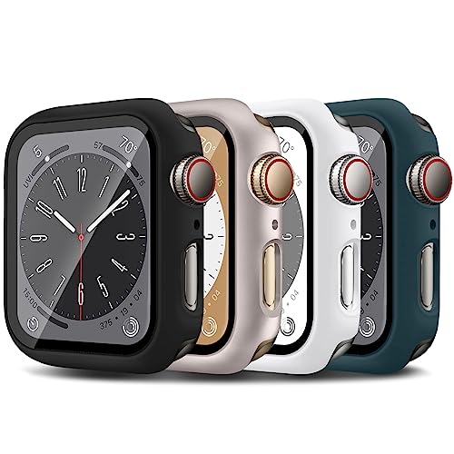 4-Stück für Apple Watch Hülle 38mm 40mm 41mm 42mm 44mm 45mm mit Displayschutz aus gehärtetem Glas,PC Case+Panzerglasfolie Vollschutz Hardcase HD Folie Rundum Schutzhülle für iWatch SE 9 8 7 6 5 4 3 von LEIXIUER