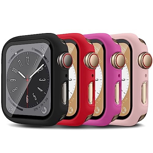 4-Stück für Apple Watch Hülle 38mm 40mm 41mm 42mm 44mm 45mm mit Displayschutz aus gehärtetem Glas,PC Case+Panzerglasfolie Vollschutz Hardcase HD Folie Rundum Schutzhülle für iWatch SE 9 8 7 6 5 4 3 von LEIXIUER