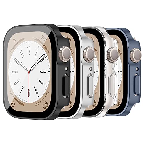 LEIXIUER 4er-Pack Uhrenhüllen kompatibel für Apple Watch Series 40mm 44mm 41mm 45mm mit Displayschutz aus gehärtetem Glas, harte PC-Schutzhülle für iWatch Series 10 9 8 7 6 5 4 SE von LEIXIUER