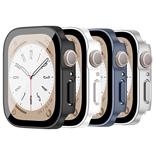 LEIXIUER 4er-Pack Uhrenhüllen kompatibel für Apple Watch Series 40mm 44mm 41mm 45mm mit Displayschutz aus gehärtetem Glas, harte PC-Schutzhülle für iWatch Series 10 9 8 7 6 5 4 SE von LEIXIUER