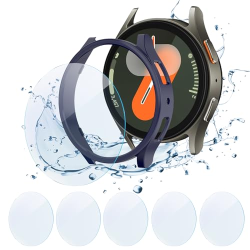 LEIXIUER Schutzhülle + 5er-Pack Displayschutzfolie für Samsung Galaxy Watch 7, 40 mm, 44 mm, harte PC-Schutzhülle und Displayschutzfolie aus gehärtetem Glas für Galaxy Watch 7, 40 mm, 44 mm von LEIXIUER