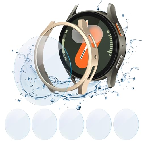 Uhrengehäuse + 5er-Pack Displayschutzfolie für Samsung Galaxy Watch 7 40 mm 44 mm/Galaxy Watch Ultra 47 mm, Displayschutz aus gehärtetem Glas und aus PC-Material für Galaxy Watch 7/Ultra von LEIXIUER