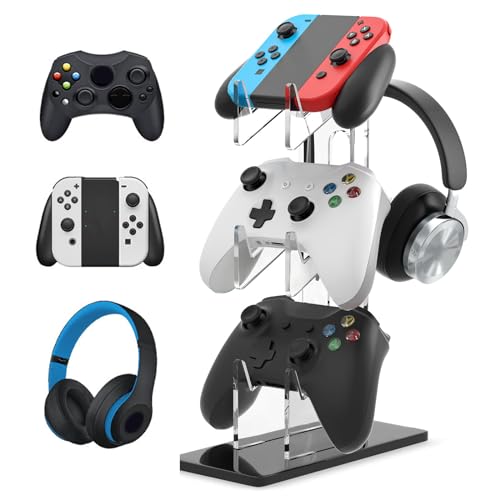 LEKEFETO Controller Halter Controller Ständer 3 Etagen Universal Controller Halterung & Headset Halter für Xbox Series, PS4, PS5, PS3, 4-In-1 Schreibtisch Zubehör PS4 Charger Zubehör von LEKEFETO