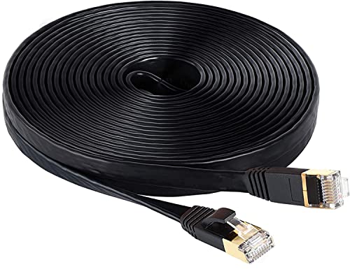 LEKVKM Cat 6 Ethernet-Kabel, 45,7 m, Hochgeschwindigkeits-RJ45-Internetkabel für Außen- und Innenbereich, CAT6-Netzwerk, solide, schlank, flach, schwarz, Computer-LAN für PC von LEKVKM