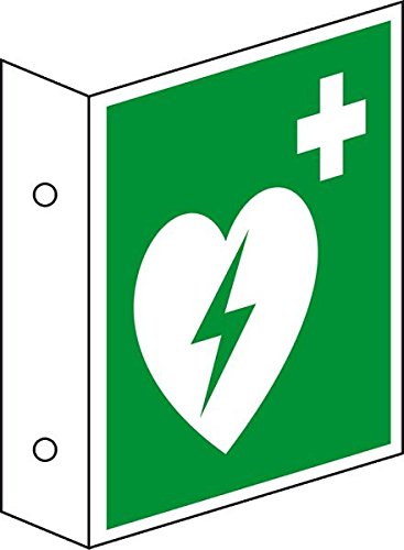 LEMAX® Fahnensch.Automat.Externer Defibrillator (AED),DS,ASR/ISO,Kunststoff,200x200mm von LEMAX