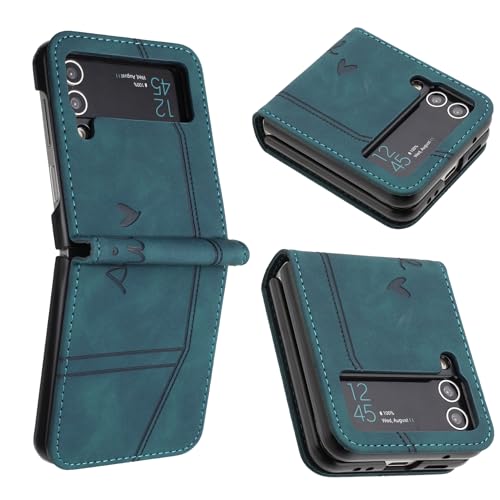 LEMAXELERS Galaxy Z Flip 3 Hülle, Samsung Galaxy Z Flip 3 Handyhülle Süßes Lächeln Retro PU Leder Mädchen Flip Case Cover Magnet Schutzhülle Ständer Handytasche für Galaxy Z Flip 3, HX Smile Green von LEMAXELERS