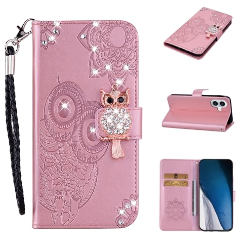 LEMAXELERS Kompatibel mit iPhone 16 Pro Max Hülle Handyhülle [Standfunktion] [Kartenfächern] Glitzer Diamant Tasche Case Flip Cover Magnet Schutzhülle Stoßfeste Hülle für iPhone 16 Pro Max,YK Rose von LEMAXELERS