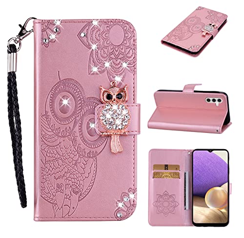 LEMAXELERS Kompatibel mit Samsung S25 Ultra Hülle Handyhülle [Standfunktion] [Kartenfächern] Glitzer Diamant Tasche Case Flip Cover Magnet Schutzhülle Stoßfeste Hülle für Galaxy S25 Ultra,YK Owl Rose von LEMAXELERS