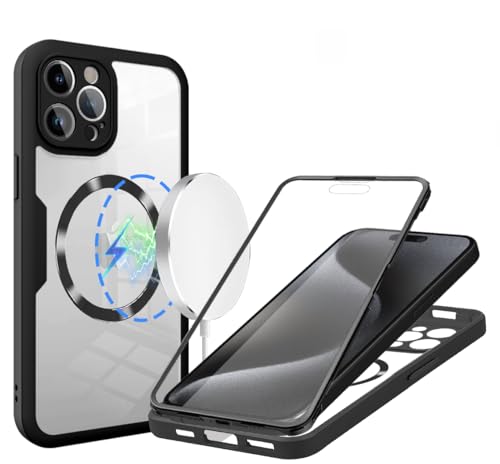 LENGRACE Magnetisch Handyhülle für iPhone 16,Kompatibel mit Magsafe Displayschutz Stoßfest Militärstandard Outdoor Transparent Case Schutzhülle für iPhone 16-Schwarz von LENGRACE