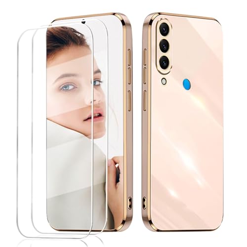 LENGRACE für Samsung Galaxy A20S Galvanisierte Hülle mit 2 Stück Schutzfolie,Luxuriös Glatt Ultra Dünn Silikon Stoßfeste TPU Handyhülle-Rosa von LENGRACE