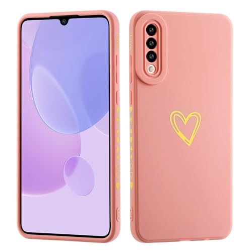 LENGRACE für Samsung Galaxy A70 Liebesmuster Hülle,Galvanik Goldfarbene Herzmuster Stilvoll für Mädchen Frauen Stoßfeste Silikon TPU Handyhülle-Rosa von LENGRACE