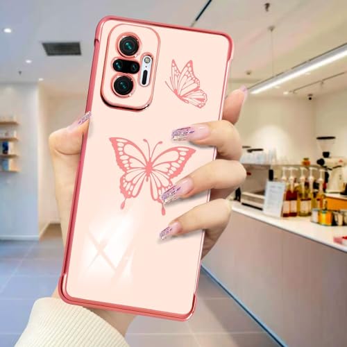 LENGRACE für XiaoMi RedMi Note 10 Pro Schmetterlingsmuster Handyhülle,Butterfly Stoßfest TPU Silikon Slim für Mädchen Frauen Hülle-Rosa von LENGRACE