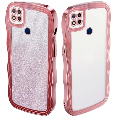 LENGRACE für Xiaomi Redmi 9C Wellen Rahmenform Hülle,Durchsichtig Lockige Glitzer Curly für Mädchen Frauen TPU Stoßfest Handyhülle-Rosegold von LENGRACE