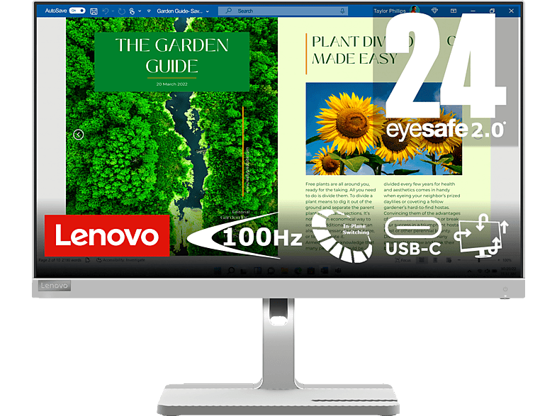 LENOVO L24m-40 23,8 Zoll Full-HD Monitor (4 ms Reaktionszeit, 100 Hz) von LENOVO