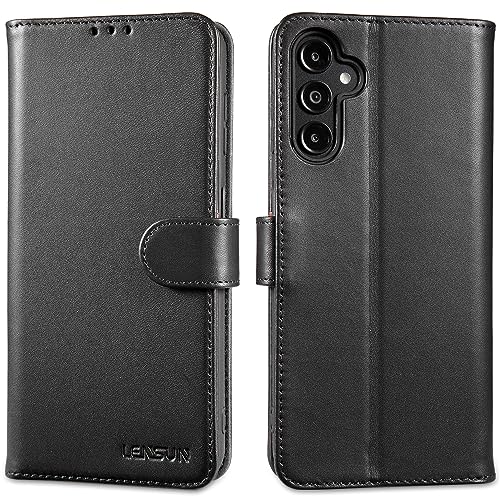 LENSUN Echtleder Hülle für Samsung Galaxy A14, Handyhülle [Echtes Leder][Magnetverschluss][RFID] Handytasche Lederhülle Flip Cover für Samsung Galaxy A14 4G/5G - Schwarz von LENSUN