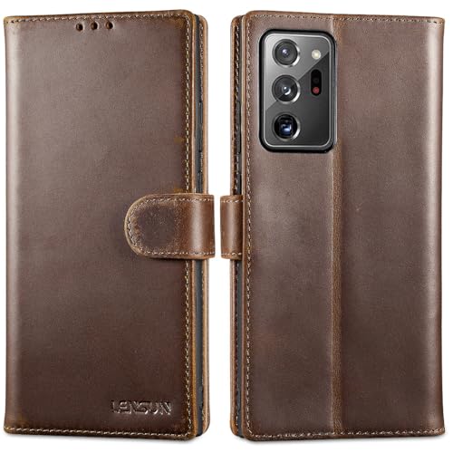 LENSUN Echtleder Hülle für Samsung Galaxy Note 20 Ultra, Lederhülle [Wallet Fach][RFID Schutz] Handytasche Leder Handyhülle für Samsung Note 20 Ultra 5G - Vintage Dunkelbraun von LENSUN