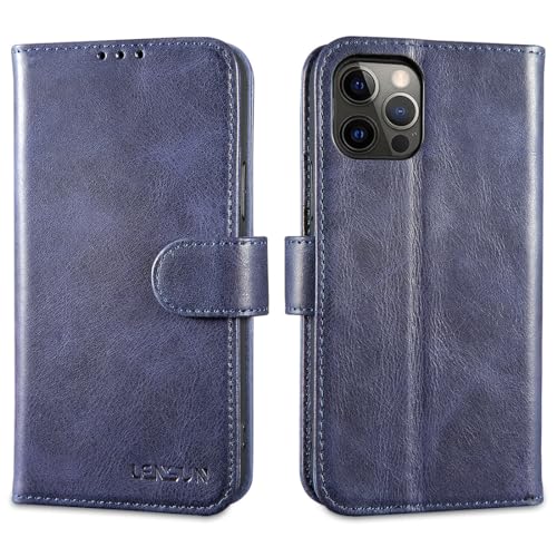 LENSUN Echtleder Hülle für iPhone 14, Handyhülle [Echtes Leder][Magnetverschluss][RFID Schutz] Handytasche Lederhülle Flip Case für iPhone 14 5G - Vintage Blau von LENSUN