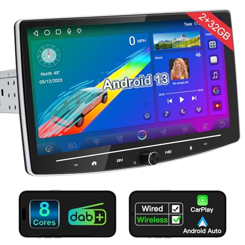 Android 13 Autoradio mit Wireless Apple CarPlay, 10.1-Zoll Android Auto DAB+ Radio mit Bildschirm, 2G+32G 1 Din Touch Auto Stereo Bluetooth Car-Play Display Navi 4G WiFi RDS GPS AM/FM von LEROAADZ