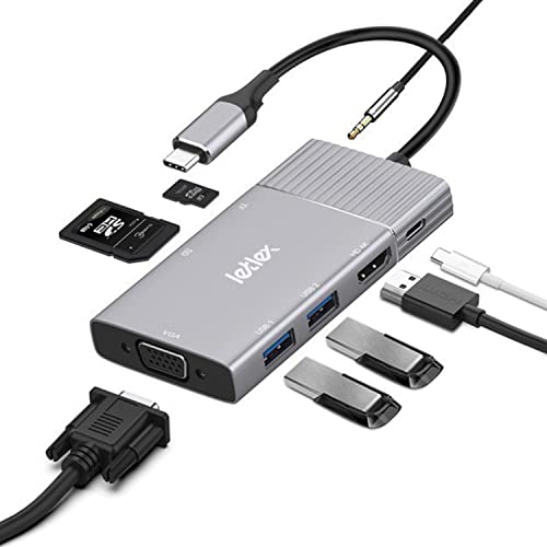 LETLEX Typ-C USB C Dockingstation - 8 in 1 Dockingstation mit USB 3.0/SD + TF-Karte & HDMI/VGA + Kopfhöreranschluss 3.5, 4K/30Hz HDMI, ideal für Disk, Maus, Tastatur, TV, Telefon & mehr von LETLEX
