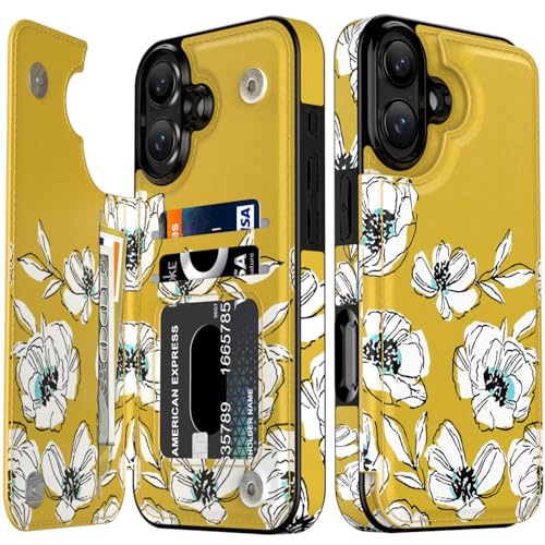 LETO Schutzhülle für iPhone XX – Klapphülle aus Leder – modische Blumen-Designs – Kartenfächer, Ständer – Schutzhülle für Damen und Mädchen – 15,5 cm (6,1 Zoll) – kleine weiße Blumen von LETO