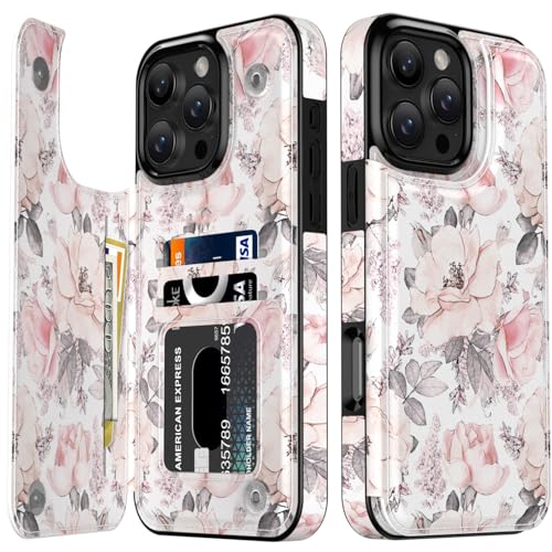 LETO Schutzhülle für iPhone XX Pro – Klapphülle aus Leder – modische Blumen-Designs – Kartenfächer, Ständer – Schutzhülle für Damen und Mädchen – 15,5 cm (6,1 Zoll) – Champagnerblumen von LETO