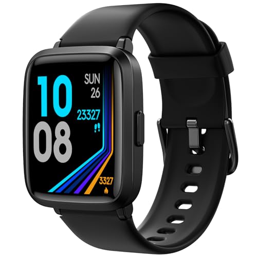 LETSACTIV Smartwatch Kompatibel mit iPhone und Android-Handys, Fitnessuhr mit Herzfrequenz- und Schlafmonitor, IP68 wasserdichter Fitness-Tracker für Frauen, Männer, tiefschwarz von LETSACTIV