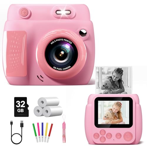 Kinderkamera Sofortbildkamera,LETSHAHA 1080P 20MP 2.4 Zoll Bildschirm Kinderkamera Sofortbildkamera Kinder mit 32G Karte,Blitz,3 Rollen Druckpapier,Geschenk für Kinder3 4 5 6 7 8 9 10 11 12 Jahren von LETSHAHA