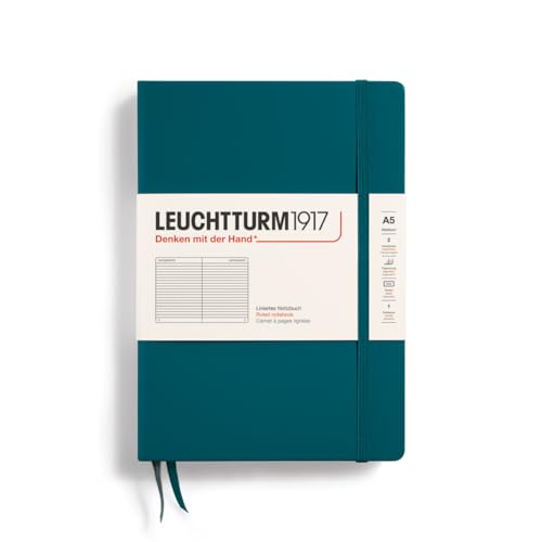 LEUCHTTURM1917 359692 Notizbuch Medium (A5) Hardcover, 251 nummerierte Seiten, liniert, Pacific Green von LEUCHTTURM1917