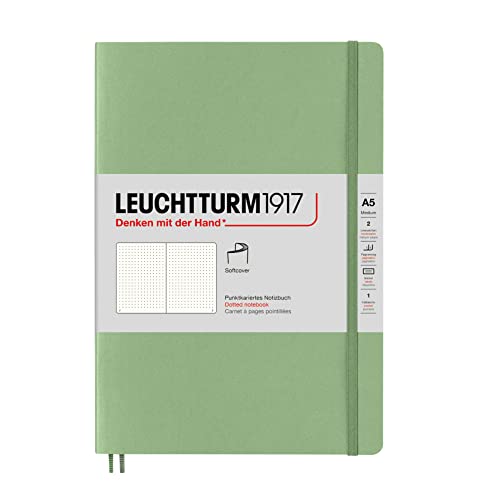 LEUCHTTURM1917 361592 Notizbuch Medium (A5), Softcover, 123 nummerierte Seiten, Salbei, dotted von LEUCHTTURM1917