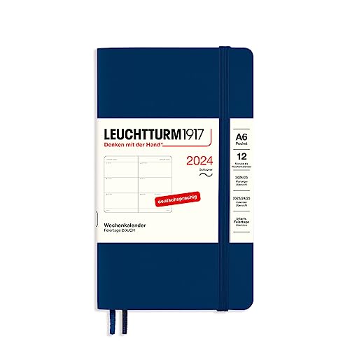 LEUCHTTURM1917 367671 Wochenkalender Pocket (A6) 2024, Softcover, Marine, Deutsch, 12 Monate von LEUCHTTURM1917