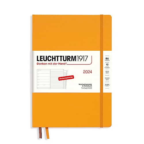 LEUCHTTURM1917 367757 Wochenkalender & Notizbuch Composition (B5) 2024, mit Extraheft für Adressen und Jahrestage, Rising Sun, Deutsch, 12 Monate von LEUCHTTURM1917