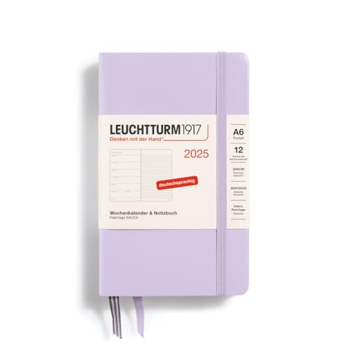 LEUCHTTURM1917 370498 Wochenkalender & Notizbuch 2025, Pocket A6 Hardcover - 12-Monats-Planer, 80 g, liniert - Lilac von LEUCHTTURM1917