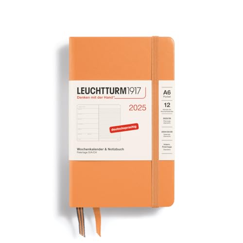 LEUCHTTURM1917 370500 Wochenkalender & Notizbuch 2025, Pocket A6 Hardcover - 12-Monats-Planer, 80 g, liniert - Apricot von LEUCHTTURM1917