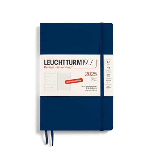 LEUCHTTURM1917 370518 Wochenkalender & Notizbuch 2025, Medium A5 Softcover - 12-Monats-Planer, 80 g, liniert - Marine von LEUCHTTURM1917