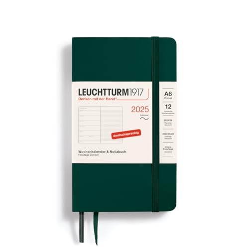 LEUCHTTURM1917 370532 Wochenkalender & Notizbuch 2025, Pocket A6 Softcover - 12-Monats-Planer, 80 g, liniert - Forest Green von LEUCHTTURM1917