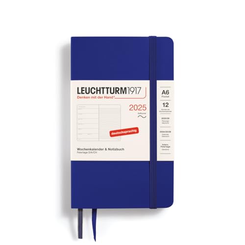 LEUCHTTURM1917 370534 Wochenkalender & Notizbuch 2025, Pocket A6 Softcover - 12-Monats-Planer, 80 g, liniert - Ink von LEUCHTTURM1917