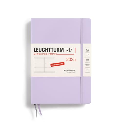 LEUCHTTURM1917 370542 Wochenkalender 2025, Medium A5 Hardcover - 12-Monats-Planer, 80 g, liniert - Lilac von LEUCHTTURM1917