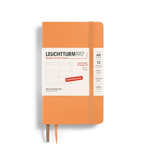 LEUCHTTURM1917 370574 Wochenkalender 2025, Pocket A6 Softcover - 12-Monats-Planer, 80 g, liniert - Apricot von LEUCHTTURM1917