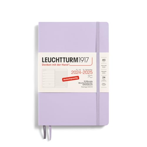 LEUCHTTURM1917 370620 Wochenkalender & Notizbuch 2025, Medium A5 Softcover - 18-Monats-Planer, 80 g, liniert - Lilac von LEUCHTTURM1917