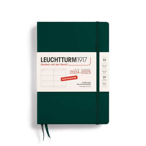 LEUCHTTURM1917 370629 Wochenkalender 2025, Medium A5 Hardcover - 18-Monats-Planer, 80 g, liniert - Forest Green von LEUCHTTURM1917