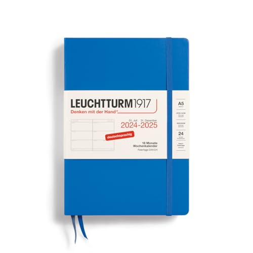 LEUCHTTURM1917 370630 Wochenkalender 2025, Medium A5 Hardcover - 18-Monats-Planer, 80 g, liniert - Sky von LEUCHTTURM1917