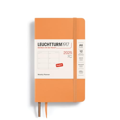 LEUCHTTURM1917 370683 Wochenkalender 2025, Pocket A6 Softcover - 12-Monats-Planer, liniert - Apricot, Englisch von LEUCHTTURM1917