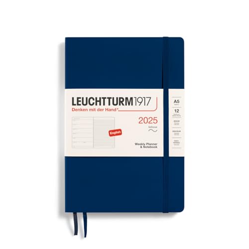 LEUCHTTURM1917 370759 Wochenkalender & Notizbuch 2025, Medium A5 Softcover - 12-Monats-Planer, liniert - Marine, Englisch von LEUCHTTURM1917