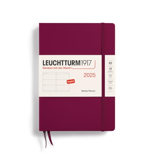 LEUCHTTURM1917 370770 Wochenkalender 2025, Medium A5 Hardcover - 12-Monats-Planer, liniert - Port Red, Englisch von LEUCHTTURM1917