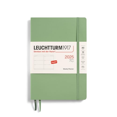 LEUCHTTURM1917 370788 Wochenkalender 2025, Medium A5 Softcover - 12-Monats-Planer, liniert - Salbei, Englisch von LEUCHTTURM1917