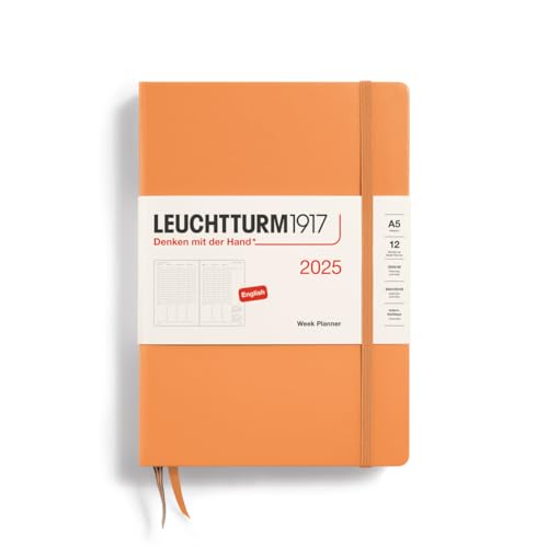 LEUCHTTURM1917 370796 Wochenplaner 2025, Medium A5 Hardcover - 12-Monats-Kalender, liniert - Apricot, Englisch von LEUCHTTURM1917